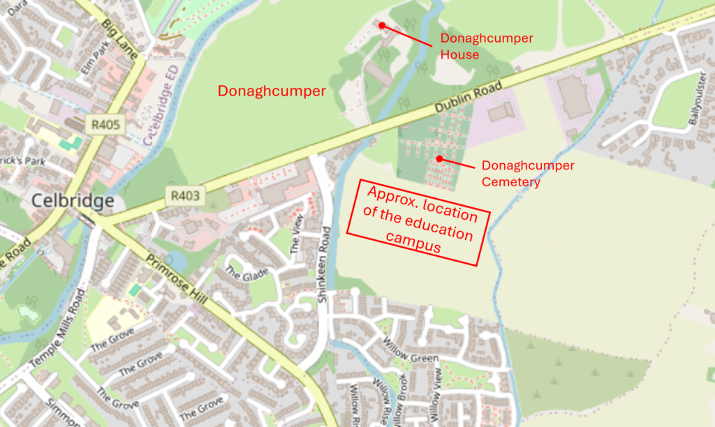 Map showing the location of the new Celbridge education campus.